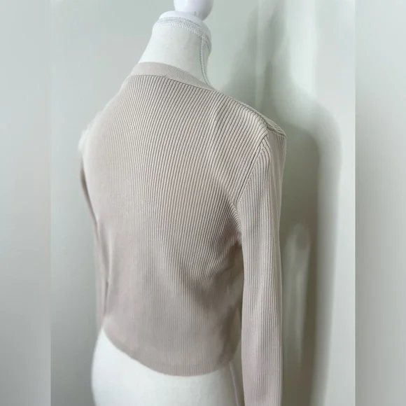 Zara Ecru Ribbed Knitted Crop Cardigan M - Picture 7 of 14